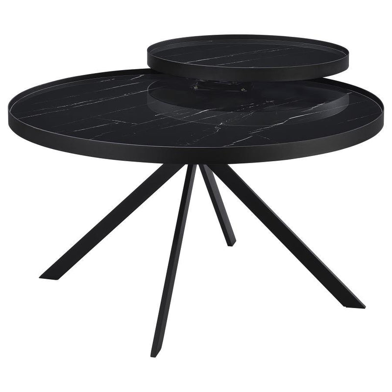 Briggs - Round Marble Printed Glass Top Coffee Table
