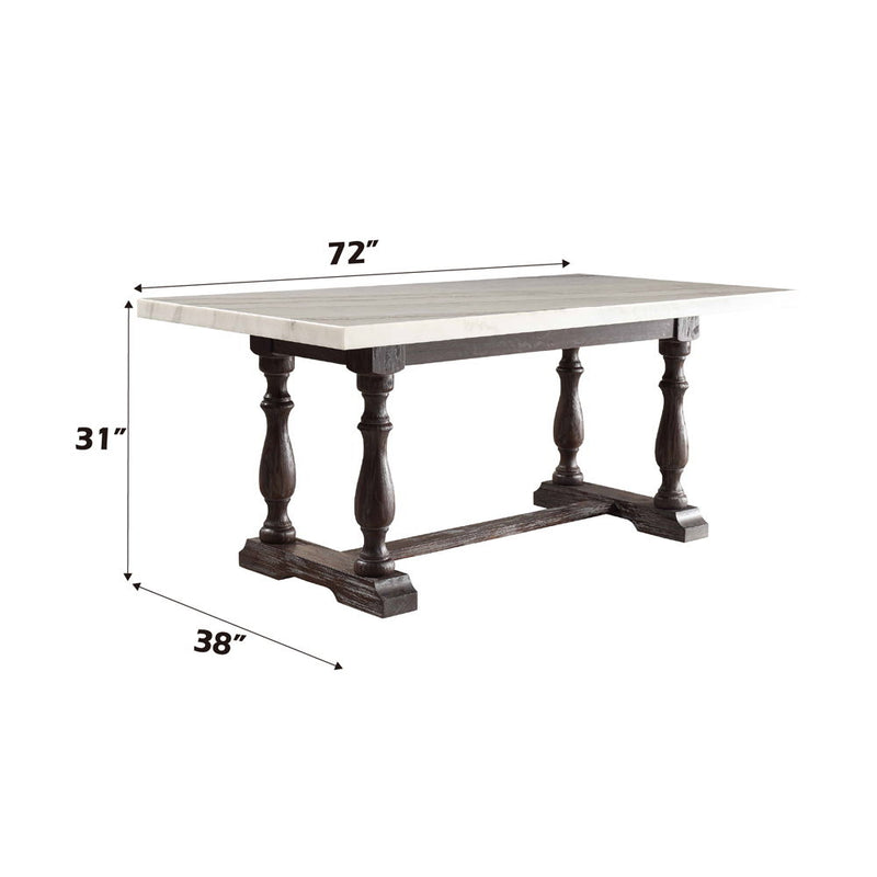 Gerardo - 31" Dining Table - White Marble Top & Weathered Espresso