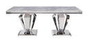 Satinka - Dining Table - Light Gray Printed Faux Marble Top & Mirrored Silver