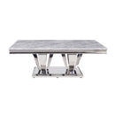 Satinka - Coffee Table - Light Gray Printed Faux Marble Top & Mirrored Silver