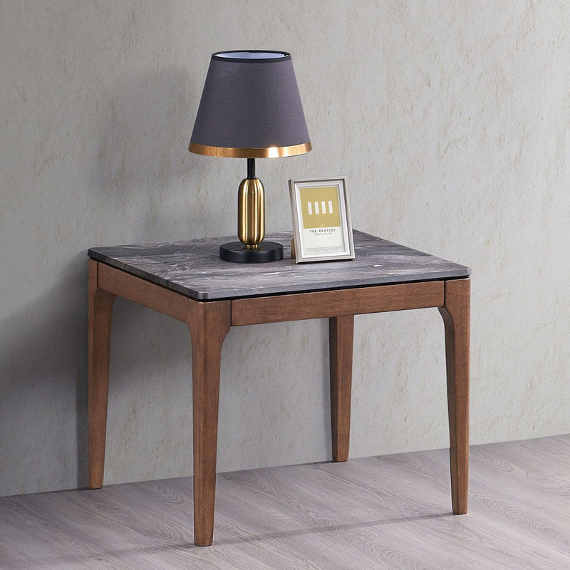 Bevis - End Table - Engineered Stone Top & Walnut