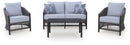 Bridges Beach - Loveseat, Lounge Chairs, Table Set (Set of 4) - Gray
