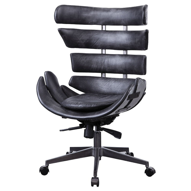 Megan - Office Chair - Vintage Black Top Grain Leather & Aluminum
