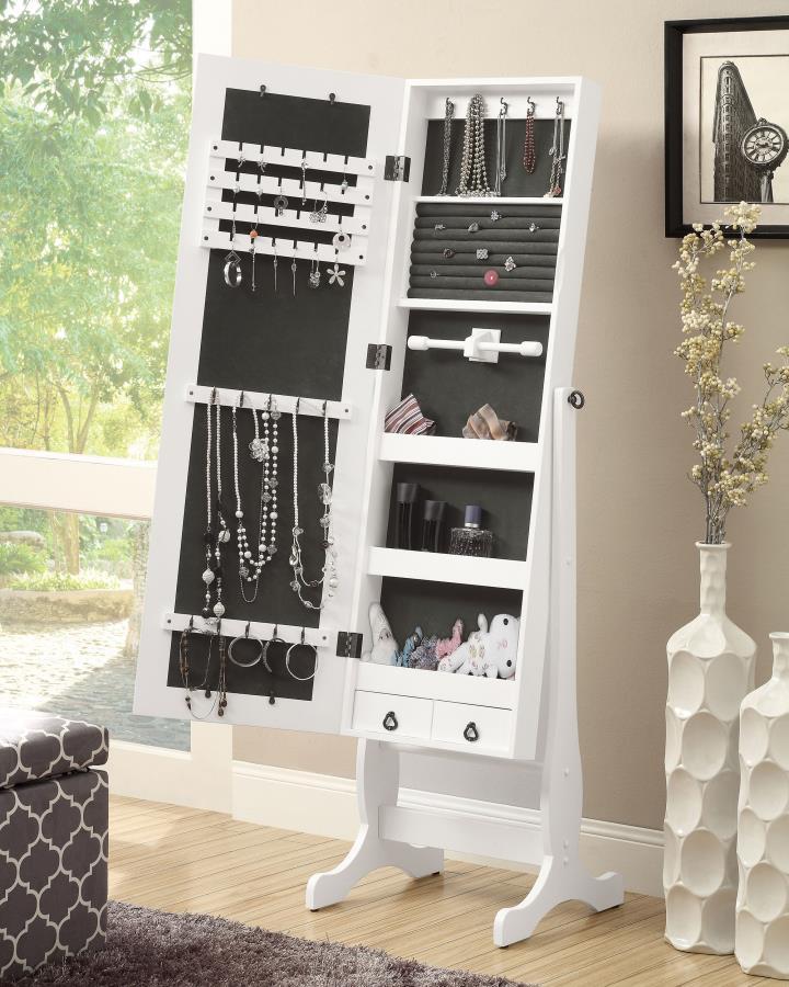Batista - Cheval Mirror With Jewelry Storage - White