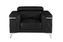 1140 - Top Grain Italian Leather Living Room Set - Black
