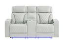 U8611 - Power Console Reclining Loveseat With Power Headrest, LED And Speaker - Silver