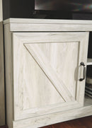 Bellaby - Entertainment Center - TV Stand With Faux Firebrick Fireplace Insert - Whitewash
