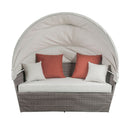 Salena - Patio Canopy Sofa With 4 Pillows & Ottoman - Beige Fabric & Gray Wicker