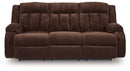 Free Wake - Reclining Power Sofa With Drop Down Table - Chocolate