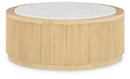 Camdill - Round Cocktail Table - Light Brown / White