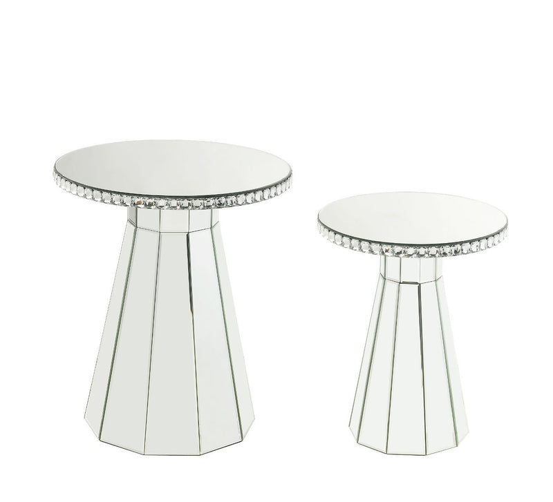 Lotus - 20" Accent Table - Mirrored, Faux Ice Cube Crystals