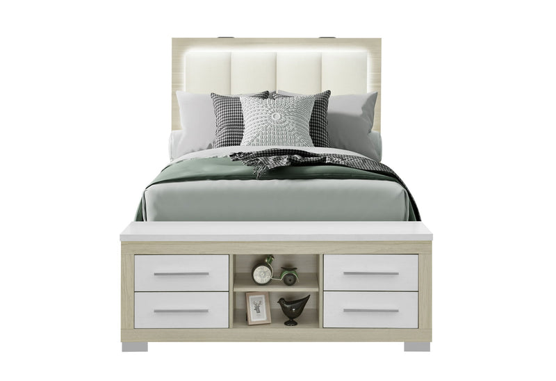 Madison / Emma - 4 Piece Full Bedroom Set (Full Bed, Dresser, Mirror And Chest) - Natural / White