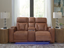 Clean-Slate - Power Reclining Loveseat With Console / Adj Headrest - Caramel