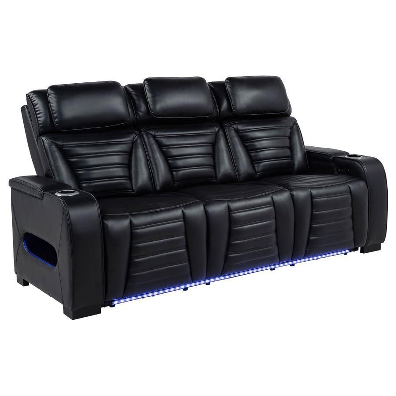Zuma - Faux Leather Dual Power Reclining LED Sofa - Black