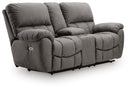 Bakerstein - Power Reclining Loveseat/Console/Adjustable Headrest - Galaxy
