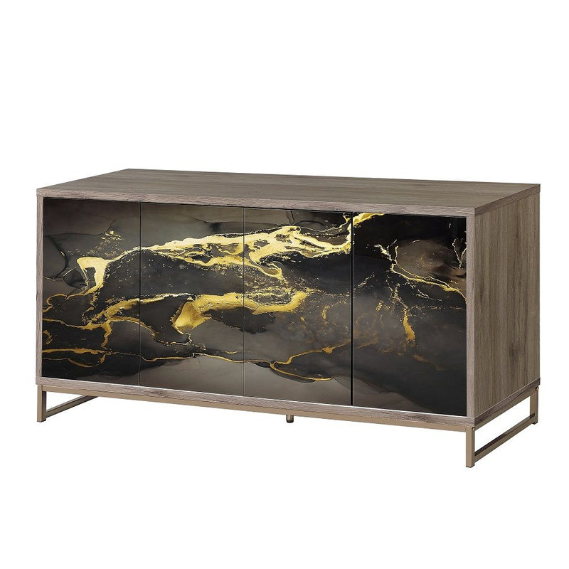 Payo - Console Cabinet - Black Marble Print Oak & Champagne