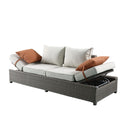 Salena - Patio Sofa With 2 Pillows & Ottoman - Beige Fabric & Gray Wicker
