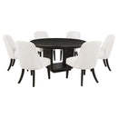 Leandro - 7 Piece Round Dining Table Set - Cream / Burnished Black