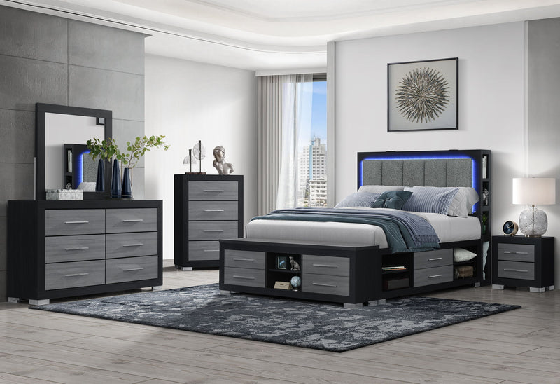 Madison / Emma - 4 Piece Full Bedroom Set (Full Bed, Dresser, Mirror And Chest) - Black / Dark Gray