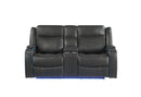 UM2768 - Power Console Reclining Loveseat With Power Headrest, LED Lights, LED Welt Storage Arms, LED Cupholders And USB A/C - Charcoal