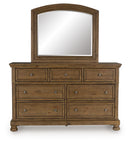 Feddinger - 3 Pc. - Queen Sleigh Storage Bed, Dresser And Mirror - Medium Brown