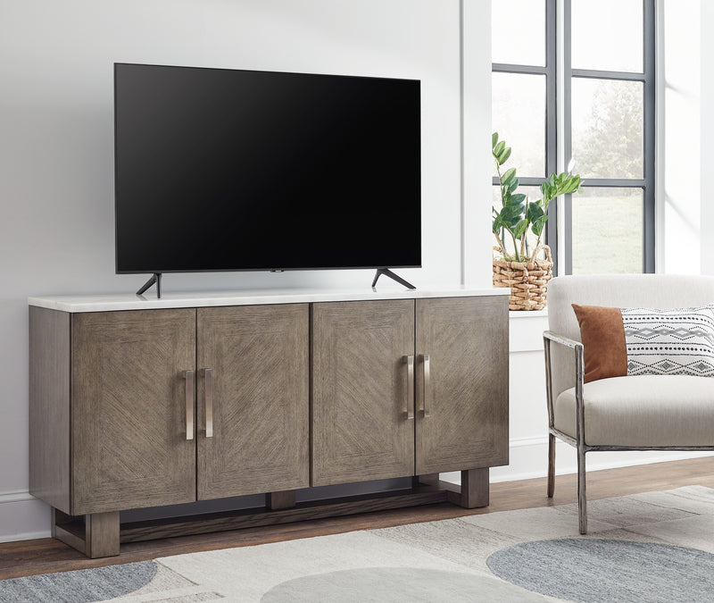 Loyaska - Extra Large TV Stand - Grayish Brown / White