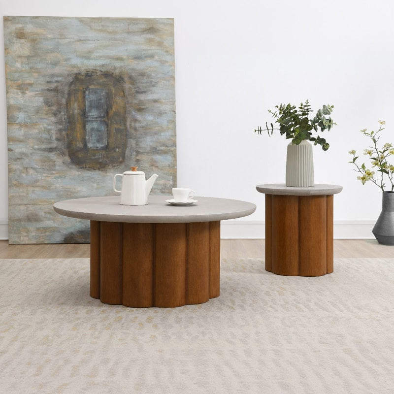 Evelyn - Coffee Table - Faux Concrete Top & Walnut