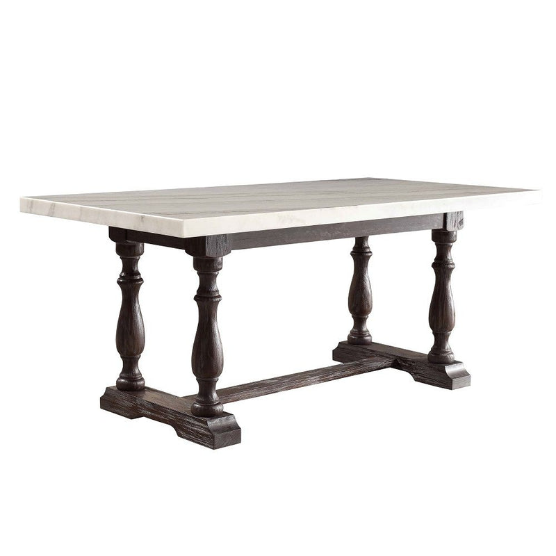 Gerardo - 31" Dining Table - White Marble Top & Weathered Espresso