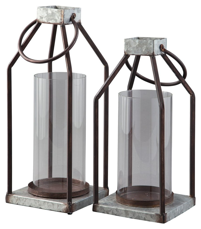Diedrick - Lantern Set (Set of 2) - Gray / Black