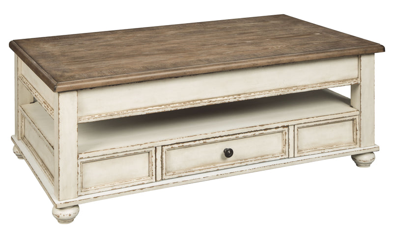Realyn - Lift Top Cocktail Table - White / Brown